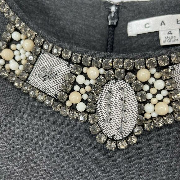 CAbi The Glitz Shell Tank Top Size 4 Charcoal Gray 508 Beaded Sleeveless Blouse - Picture 5 of 7
